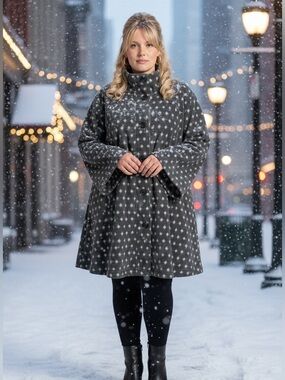 NWT Woman Within 30/32 black/white pattern‎ fleece long A line car coat